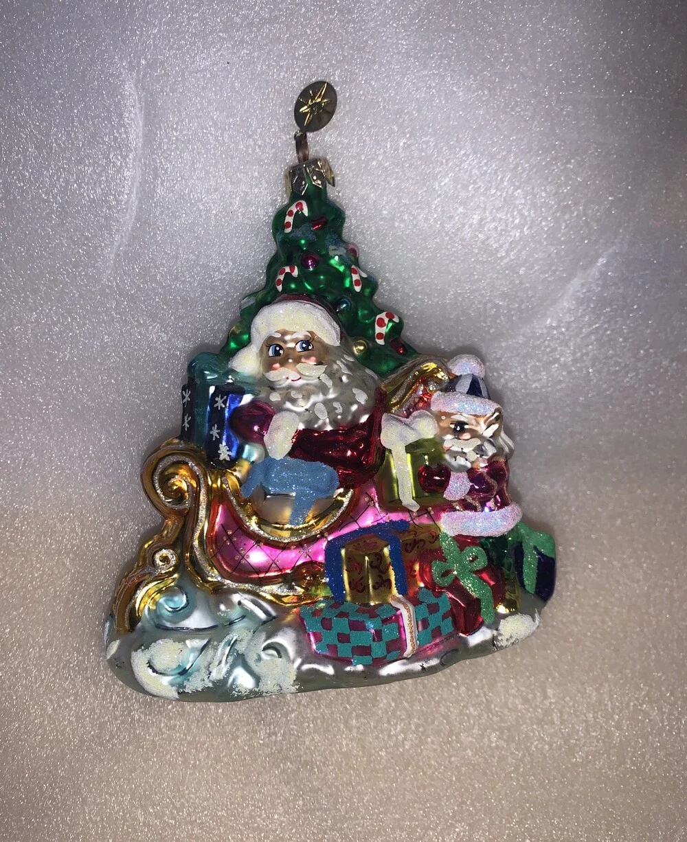 VINTAGE CHRISTOPHER RADKO CHRISTMAS TREE GLASS ORNAMENT Trim a Tree-O Sleigh